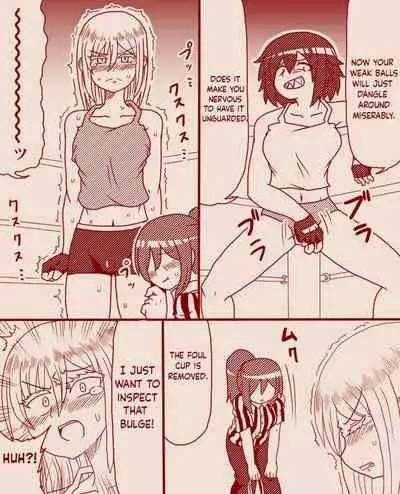 A futanari girl gets her balls hurt during body check