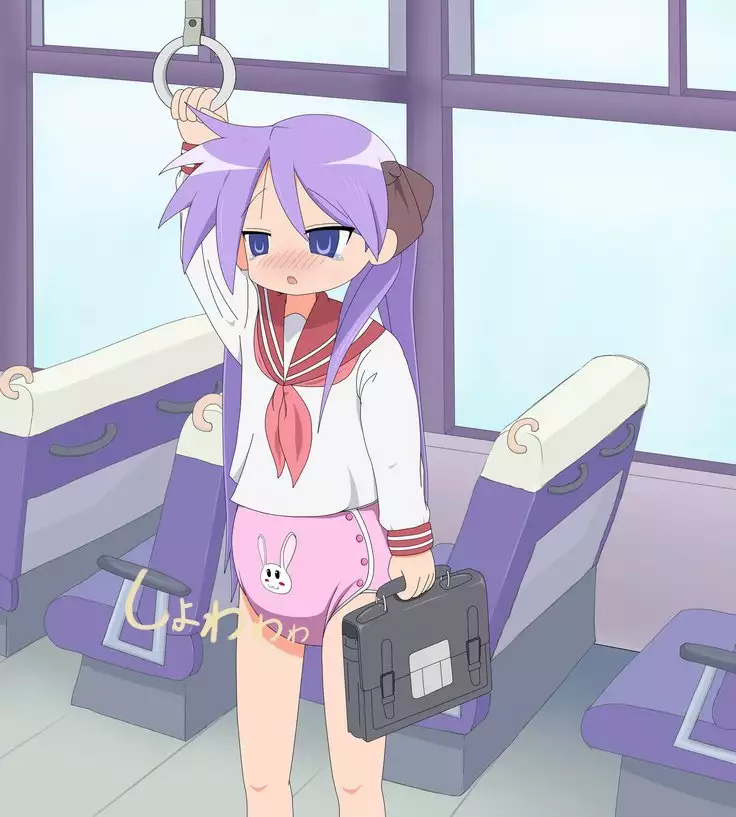 Kagami goes to shcool wearing diaper
